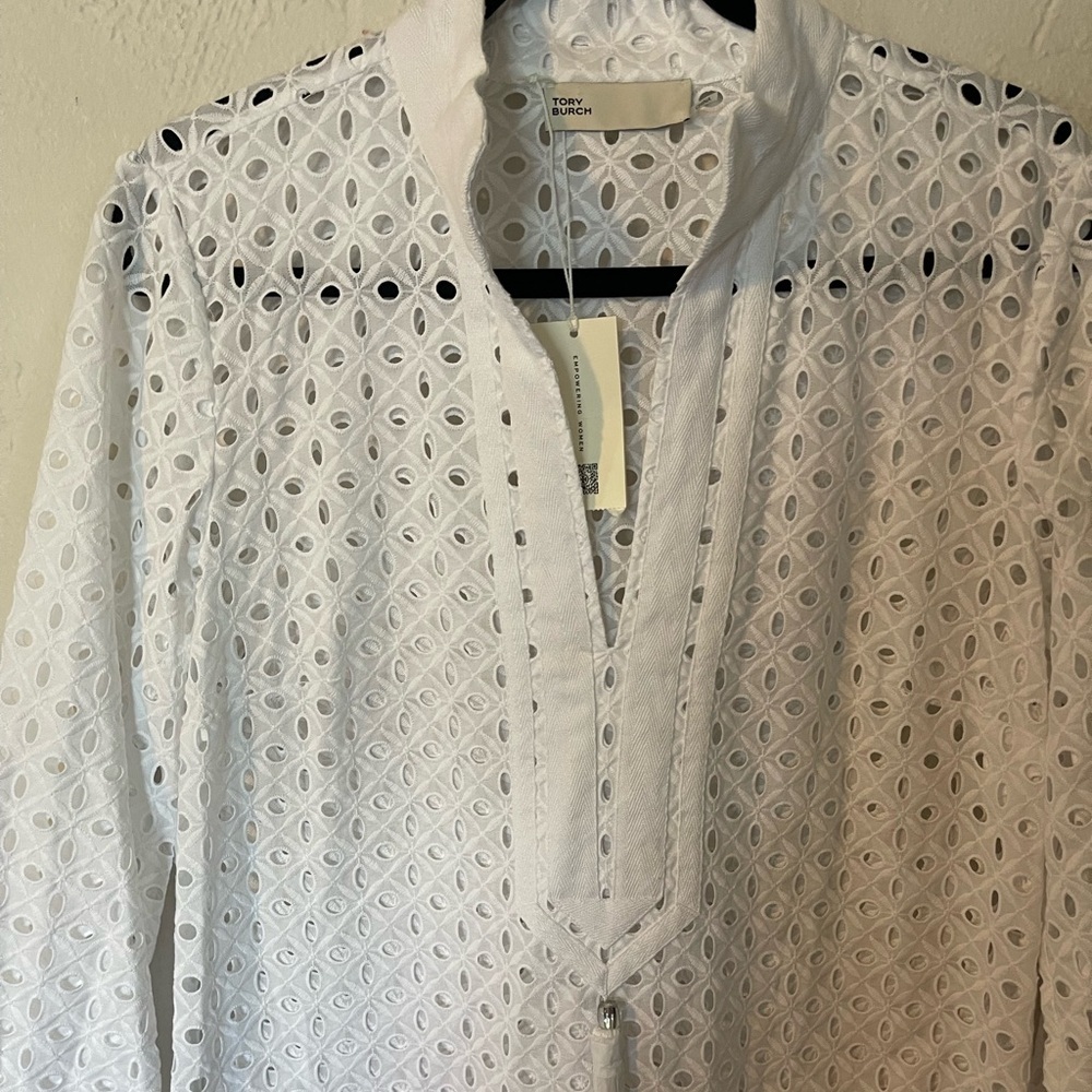 Tory Burch NWT Elegant White Eyelet Midi Length Tunic - Picture 6 of 10